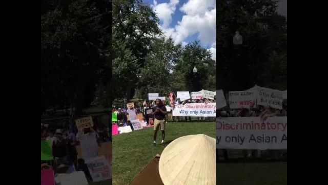 Dr. Shiva Ayyadurai participates in a protest against Asian Data Disaggregation.