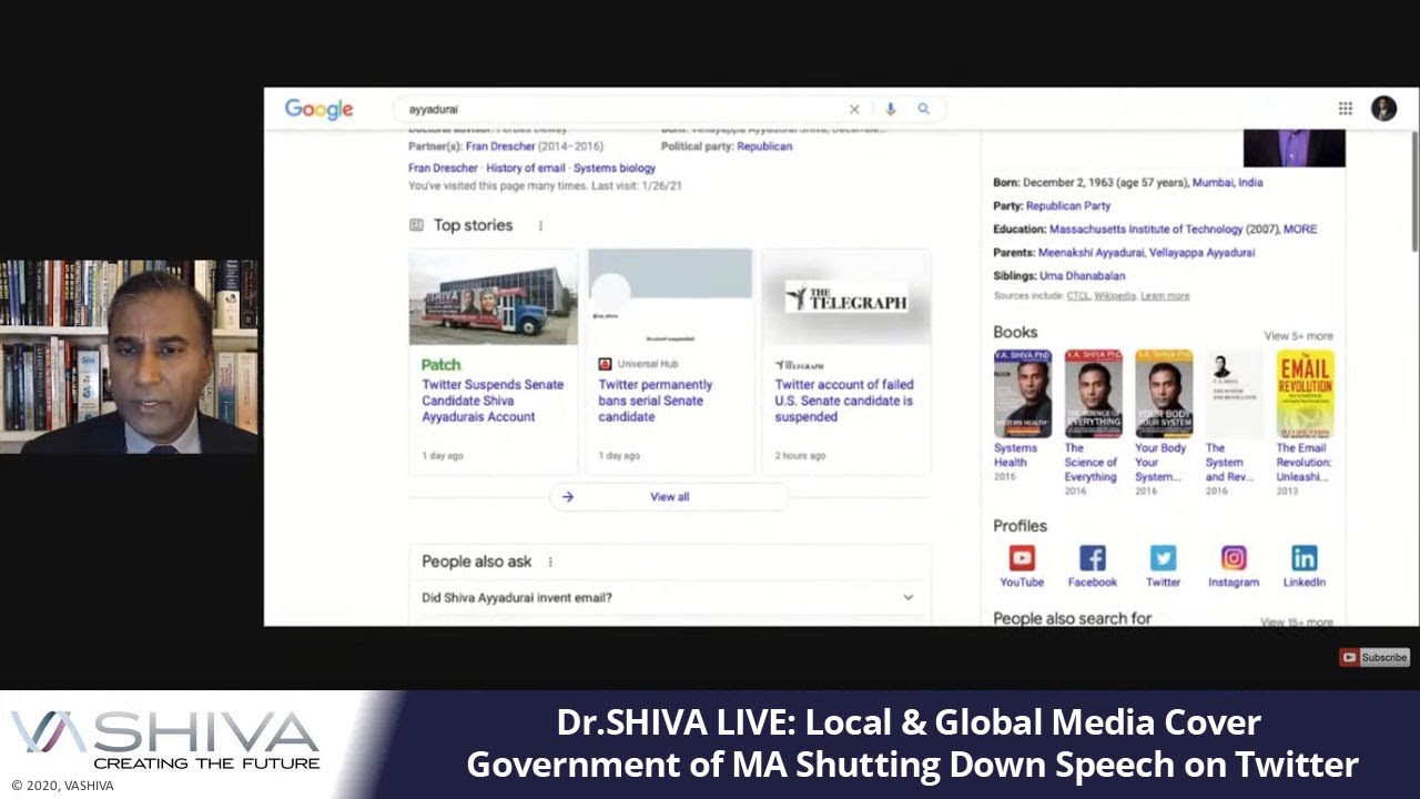 Dr.SHIVA LIVE: Local & Global Media Cover Government of MA Shutting Down Speech on Twitter.