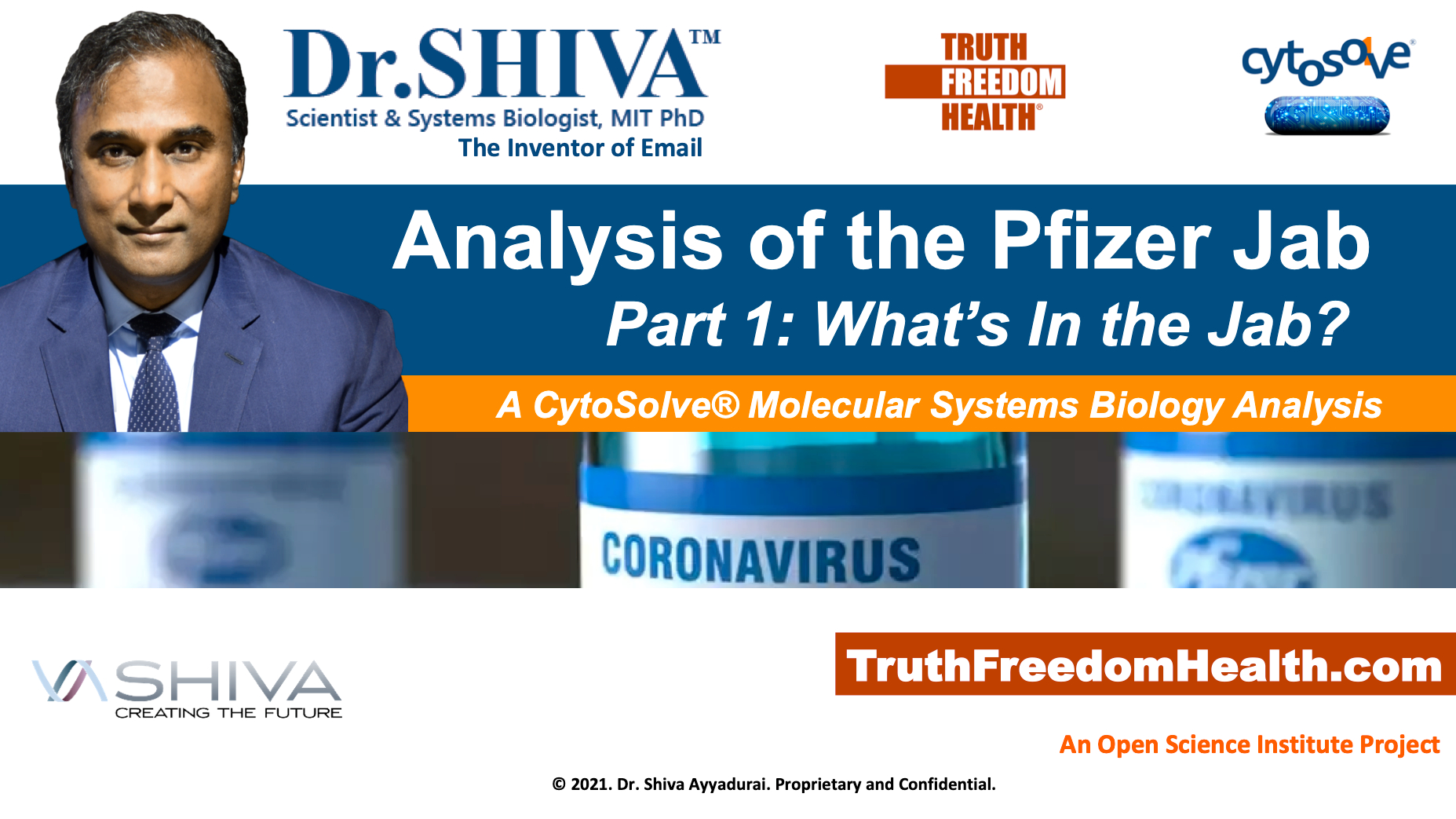 Dr.SHIVA LIVE: Pfizer Jab Analysis: What's in It? Part 1. CytoSolve Open Science