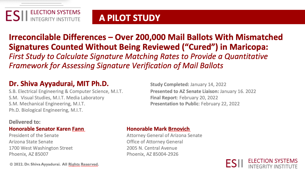 Dr.SHIVA LIVE: Scientific Study Reveals Maricopa Counted 200,000+ Ballots With Mismatched Signatures